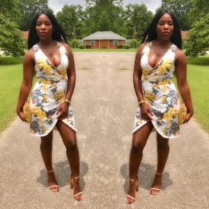 Yellow Floral Wrap Dress